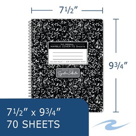 Roaring Spring Premium Wirebound Marble Composition Book, 9 3/4" x 7.5", 70 perforated sheets, Heavy 20# paper, College Ruled, Heavyweight Marble Cover, CASE OF 24