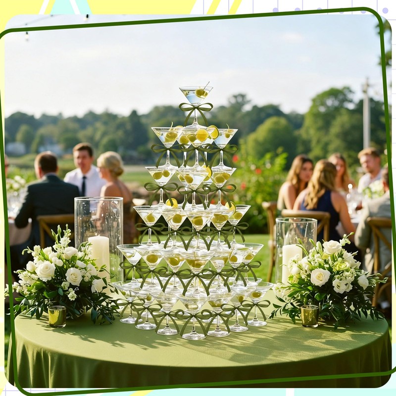 Rtteri 36 Pcs Sage Green Plastic Martini Glasses with Ribbon