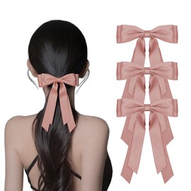 3 PCS Korean Pink Hair Bows for Women Large Silky Satin Long Tail Ribbon Prom Party Wedding Coquette Hair Accessories