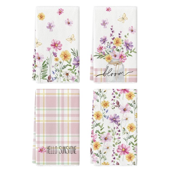 Artoid Mode Flower Leaves Butterfly Vase Spring Kitchen Towels Tea