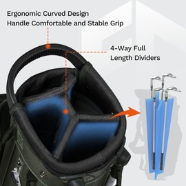 Full Choice Lightweight Golf Stand Bag, Durable 4 Way Full-Length Dividers with Dual Straps & Stand Golf Carry Bag, Olive Green