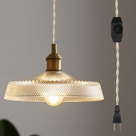 Sedelan Plug in Pendant Light, Vintage Pendant Lights Kitchen Island, Glass Hanging Light, Hanging Lamp with Plug in Cord for Entryway Bedroom Dining Room Kitchen, Adjustable, E26