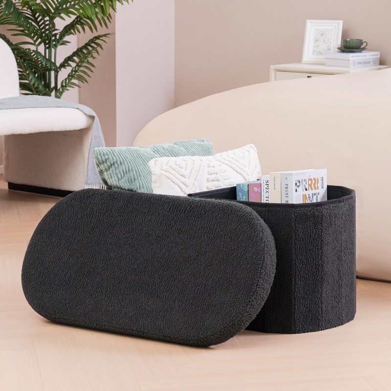 B FSOBEIIALEO Ottoman with Storage for Living Room, Sherpa Folding