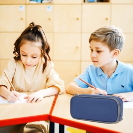 FlowFly Estuche de gran capacidad para niños, niños y niñas, bolsa multifuncional con cierre, bolsa de lápices suave y portátil para escuela, adolescentes, estudiantes, cian