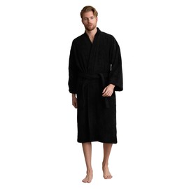 Soft Touch Linen Men's Robe, Turkish Terry Bathrobe, Turkish Terry Kimono Spa Bathrobe (XX-Large, Black)