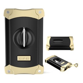 XIFEI Cigar Cutter, Stainless Steel V-Cut Cigar Cutter Built-in Cigar Puncher (Black Gold)