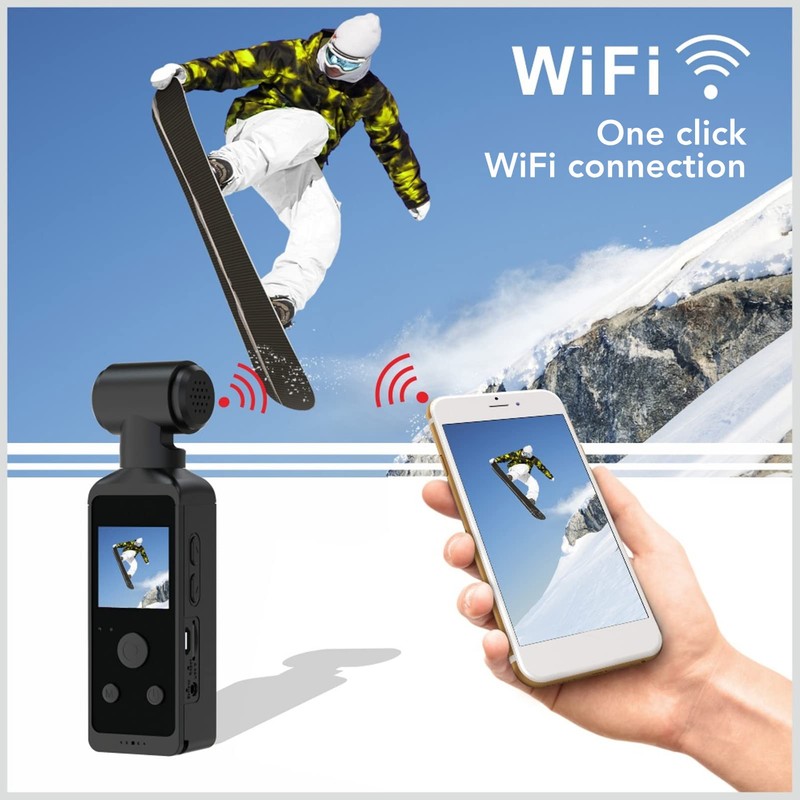 Handheld Gimbal Integrated Camera, 30m Waterproof Action Pocket Camera with