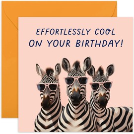 Old English Co. Fun Birthday Cards for Her - 'Effortlessly Cool' Zebra - Funny Birthday Cards for Him - Sister Birthday Card - Best Friend Birthday Card - Birthday Card for Men Women | Blank Inside