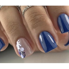 Curvlife Press On Nails Stick On Nails Short Fake Nails Design Acrylic Nails Stick On Nails Tips Glue On Nails False Nails For Women Nail Kit With Nail Glue (deeping blue, Short)