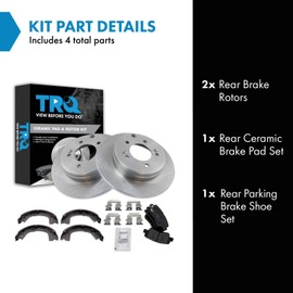 TRQ Rear Brake Pad & Rotor Kit Brake Pads Brake Rotor Parking Brake Shoe Set Ceramic Compatible with 2012-2017 Hyundai Azera 2011-2015 Sonata Kia Optima