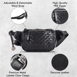 Vilenca Holland Genuine Leather Waist Bag Unisex, Waist Bag for Travel Trendy Casual Travelling Essentials Kept Bag Stylish, Durable, and Secure Travel Companion(VL-094-BLACK)