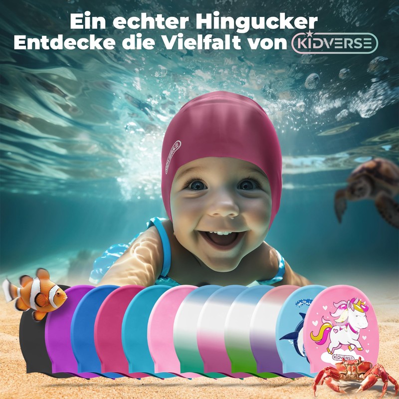 KIDVERSE Swimming Cap Girls, Waterproof, with Non-Slip Nubs, UV Protection,