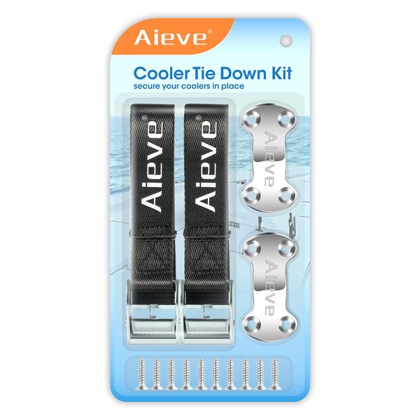 AIEVE Cooler Tie Down Straps Kit - Ice Chest Lock Bracket - Cooler Accessories Secure for YETI Cooler RTIC Coolers to Boat, Deck