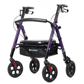 ELENKER All Terrain Heavy Duty Rollator Walker with Extra Wide Seat, Aluminum Bariatric Rolling Walker, 10” Wheels, Foldable Frame, Support up to 500lbs for Seniors, Purple
