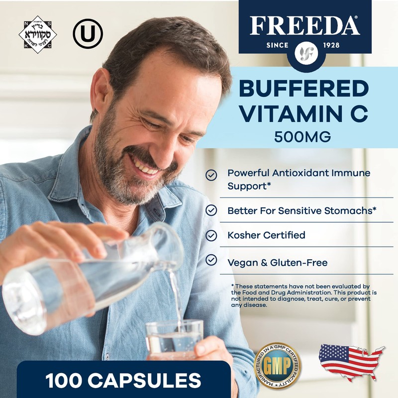 FREEDA Buffered Vitamin C 500mg – Non-Acidic Calcium Ascorbate –