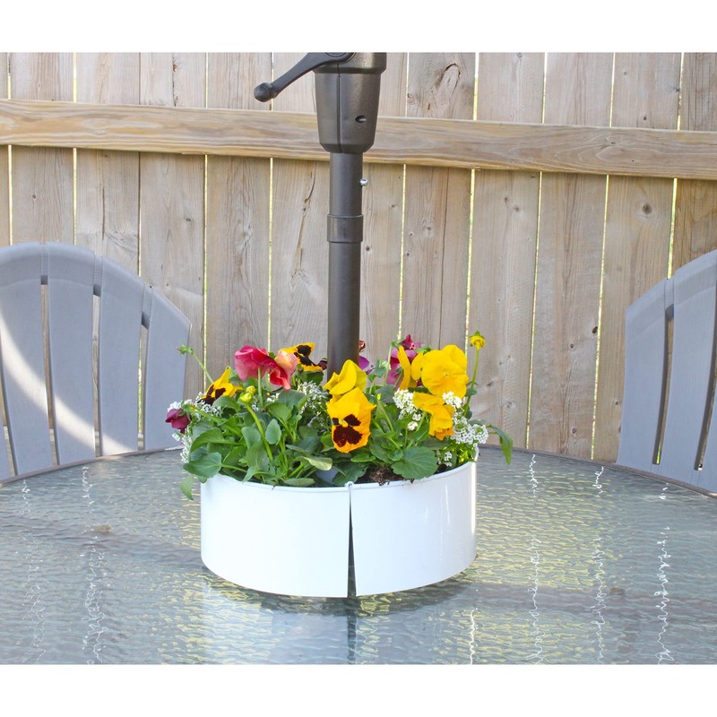 AuldHome Umbrella Planter for Patio Table with Umbrella Hole (White),