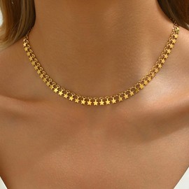18K Gold Plated Necklaces for Women Dainty Circle Coin Star Drop Cute Tassel Choker Chain Trendy Stainless Steel Jewelry