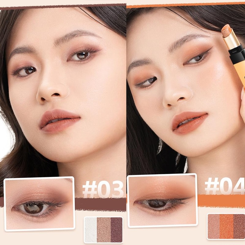 GECOMO Genuine Tri-Color Eyeshadow Stick, Colorful Quick Makeup Contouring and