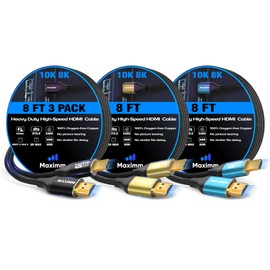 Maximm Cable HDMI de 8 K, cable HDMI 2.1, cable HDMI de 8 pies, cable HDMI largo de 8 pies, cable HDMI de alta velocidad, 8 K, 60 Hz (8 pies, paquete de 3)