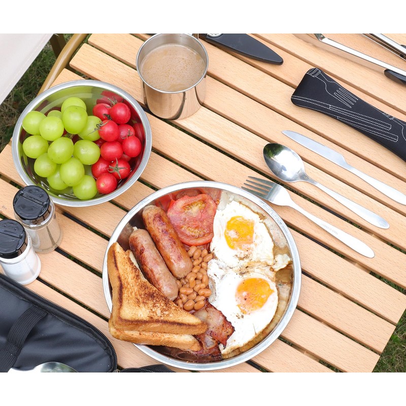 Lafuntar Camping Plate Bowl Cup Cutlery Set for 1, 8-Piece