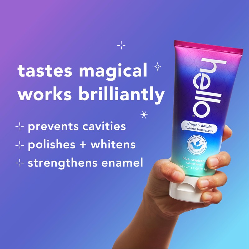 Hello Dragon Dazzle Blue Raspberry Kids Toothpaste, Fluoride Toothpaste, Ages