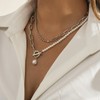 Layered Gold Necklace for Women Non Tarnish Pearl Pendant Paperclip