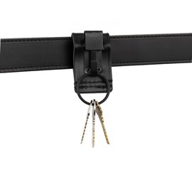JAY-PEE Metal Key Ring Holder on Leather Belt Loop Mount Slide-On fits up to 2.25” wide Duty Belts with 1 Detachable Key Ring Safety Hook Black Keychain Holder Clip