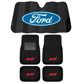 Plasticolor NEW RED SS RACING 4pc Carpet Car Truck Floor Mats &amp; FORD BLACK AUTO Sunshade