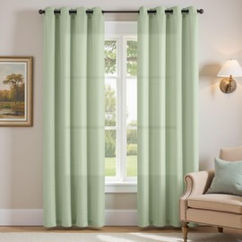 jinchan Linen Textured Curtains 84 Inches Long 2 Panels for Living Room Heathered Green Curtains Grommet Top Light Filtering Window Curtains Set Drapes for Bedroom