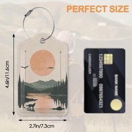 Vintage Mountain Flow 3 Pack Luggage Tags for Suitcases, Sunset Range PU Leather Luggage Tag for Travel, Bag Tags with Privacy Name ID Card and Steel Loop for Women Men