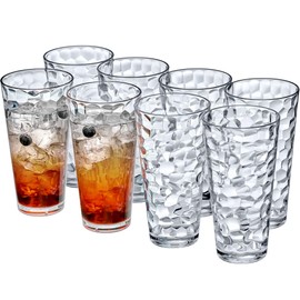 Amazing Abby - Iceberg - 24-Ounce Plastic Tumblers (Set of 8), Plastic Drinking Glasses, All-Clear High-Balls, Reusable Cups, Stackable, BPA-Free, Shatter-Proof, Dishwasher-Safe