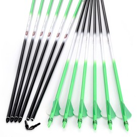 Linkboy Archery Carbon Arrows Hunting Practice Target Removable Points 32 inch Shaft Vanes Arrows for Youth Adults Compound Recurve Long Bow Spine 500 Green Pack of 12