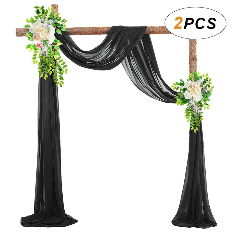 Black Backdrop Curtain Chiffon Drapes 2.5ft x 20ft Wedding Arch