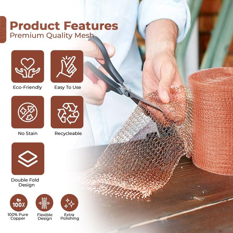 Californistan Copper Mesh Rodent Control, 5in x 102ft- Rustproof Copper