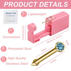 4 Pcs Nose Piercing Kit - Disposable Piercing Gun Built-in Gold Plated Nose Stud Pink Self Use at Home Piercing Kit Convenient Safe Operate (Blue)