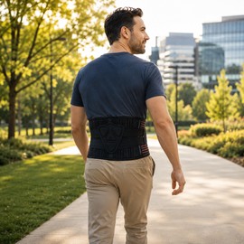 Lower Back Brace with 6 Stays - Adjustable Lumbar Support Belt with Pad for Work, Exercise and Daily Activities