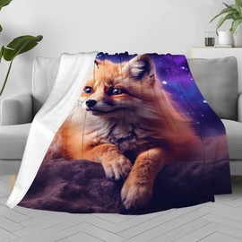 DOINBEE Fox Blanket, Cute Fox Purple Space Galaxy Throw Blanket for Kids Girls Boys, Fox Gifts for Girls, Women, Fox Lovers, Kawaii Fuzzy Fox Decor Soft Plush Fleece Flannel Blankets 50"x40"
