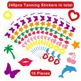 Whaline 240Pcs Tanning Sunbathing Stickers Heart Lips Star Sun Dolphin Butterfly Cherry Tree Tanning Decals Colorful Self Adhesive Body Stickers for Summer Beach Outdoor Indoor Salon Party Supplies