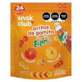 Snak Club Aritos de Gomita sabor durazno y sabor mango con Tajín, 24 bolsas mixtas de 28g c/u, 672g totales