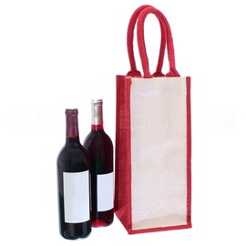CleverDelights 4-Bottle Burlap Wine Totes - 14" x 6" x 6" - 5 Pack - 100% Natural Jute Burlap