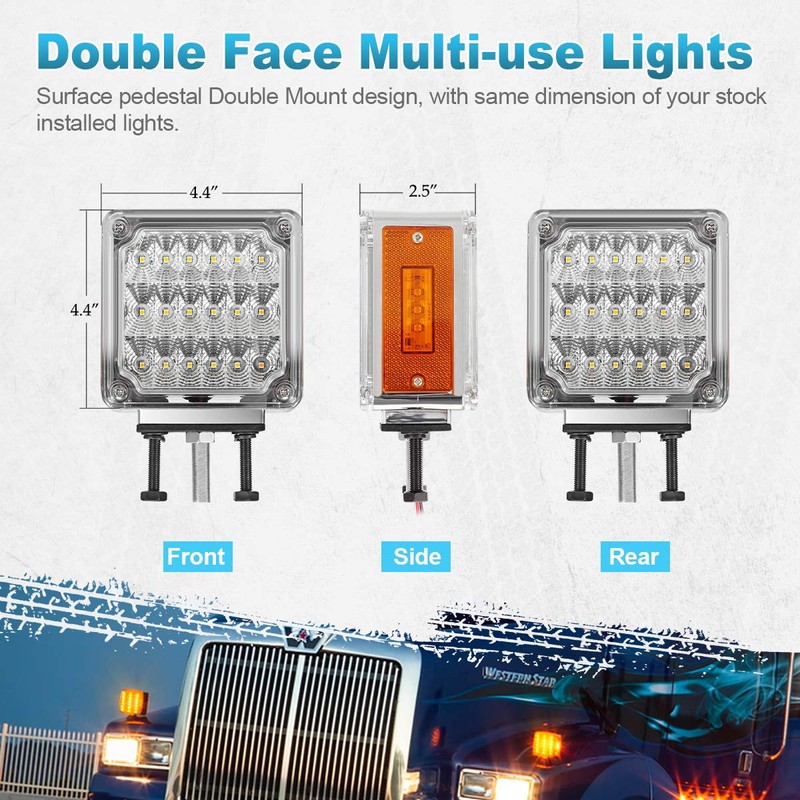 Partsam 2X Square Double Face LED Pedestal Light Cab Fender