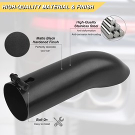 Vurkcy 3 inch Inlet Curved Exhaust Tip, 3" Outlet 12" Overall Length Stainless Steel Turn Down Exhaust Tail Pipe, Bolt-On,Sleek Angle Cut, Polished Tailpipe, Black