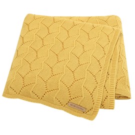 LAWKUL Cellular Blanket Baby 100% Cotton Knitted Soft Knit Crochet Blankets for Newborn Boy Girls Toddler 100x80cm Yellow