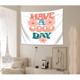 MeguMoon Motivational Tapestry, Motivational Tapestry for Teens, Have A Good Day, Pink and White Tapestry Room Decoration Tapestry (37 * 29in)