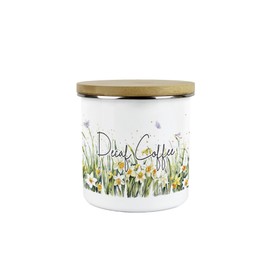 Purely Home Spring Daffodils Decaf Coffee Storage Canister - Floral Nature Metal Enamel Hot Drinks Storage Container