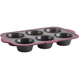 Trudeau Structure Pro Silicone Muffin Pan, 6 Cup Large, Grey/Pink
