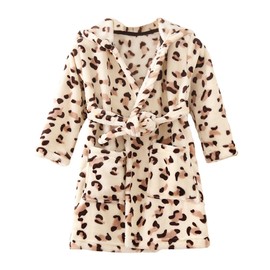 YOLIA Boys Girls Robes Kids Hooded Sleepwear Soft Fleece Bathrobes Cute Housecoat Gowns Brown 2 Years