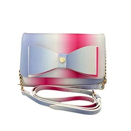 Betsey Johnson Pink Multi Rainbow Colored Double Bow Detail Wallet On A String Crossbody