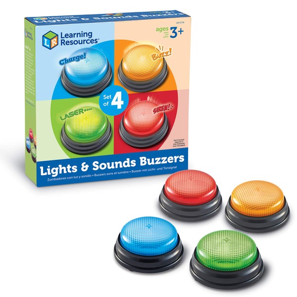 Learning Resources Lights and Sounds Buzzers,Set of 4, Ages 3+, Game Show and Classroom Buzzers, Family Game Night, Game Show Buzzers, Classroom Accessories,Stocking Stuffers for Kids