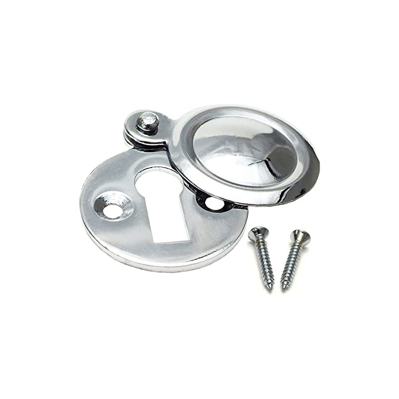 Chrome Covered Key Escutcheon Round Front Door Keyhole Victorian Escutcheon